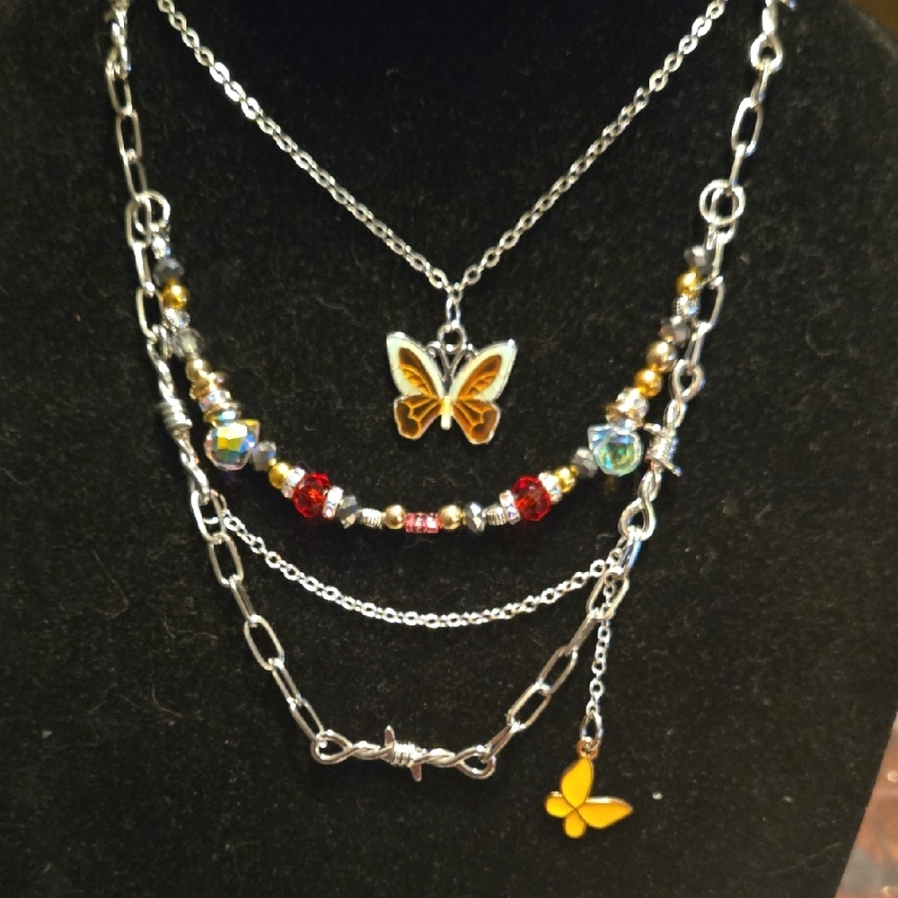 Chic Multi-Layered Necklace with Butterfly Charms